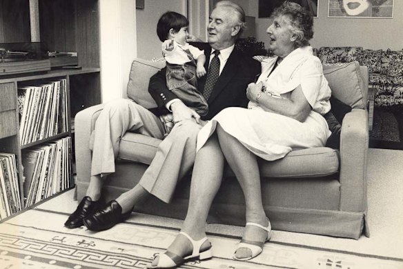 Proud grandparents Gough and Margaret Whitlam in 1982.