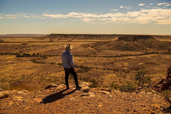"Clancy Overell surveys the Shire Council’s proposed site for Betoota’s second airport." 