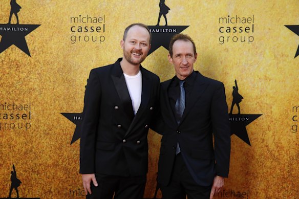 Michael Cassel and Jeffrey Seller attend the Melbourne premiere Hamilton at Her Majesty's Theatre on March 24, 2022 in Melbourne, Australia.