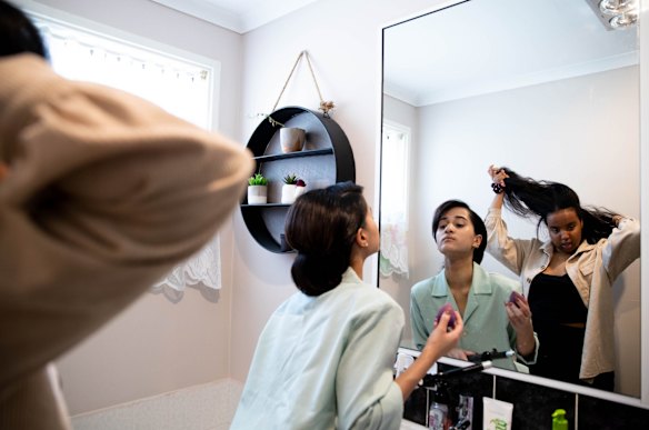 Blacktown Girls High School students getting ready for their party on Sydney Harbour.