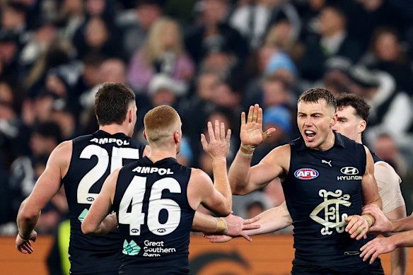 Getting a move on: Patrick Cripps has been allowed to do what he does best, and that’s take charge at stoppages.