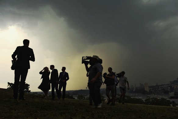 Storms race towards Sydney CBD. Photo taken on Observatory Hill.

