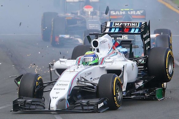 Start of the 2014 F1 Grand Prix lead by eventual winner Nico Rosberg from Mercedes.