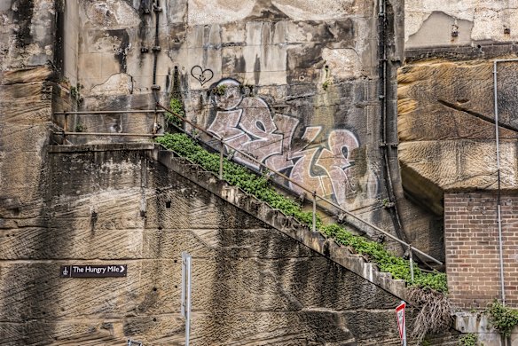 Unused steps from nowhere to nowhere along The Hungry Mile, Hickson Road, The Rocks. 
Artist Genpei considered Thomasson’s redundant team position as a fitting analogy for “an object, part of a building, that was maintained in good condition, but with no purpose, to the point of becoming a work of art”.