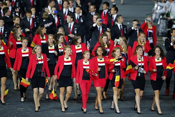 Belgium's athletes march on the parade during the opening ceremony.