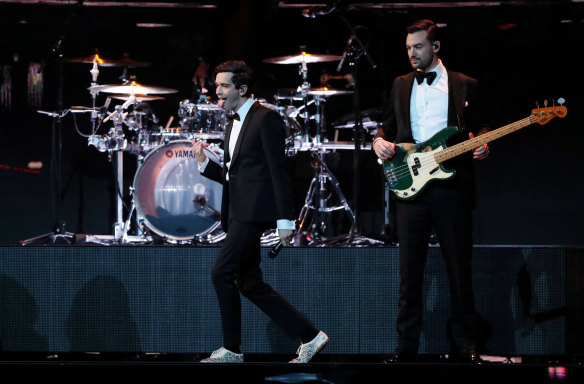 The 1975 perform at the Brit Awards at the O2 Arena in London, in 2019.