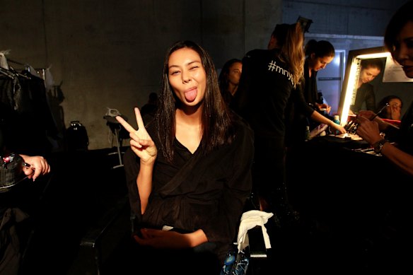 A model poses backstage ahead of the Mercedes-Benz Presents Maticevski show at Mercedes-Benz Fashion Week Resort 17 Collections at The Cutaway, Barangaroo Reserve on May 15, 2016 in Sydney, Australia.