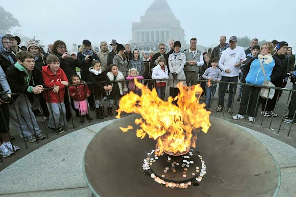 Anzac Day dawn service at the Shrine of Remembrance on St Kilda Road in Melbourne.