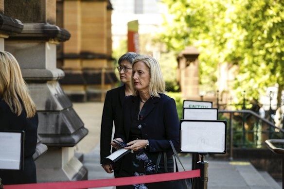 Senators Katy Gallagher and Penny Wong arrive to the State Funeral for the Honourable Susan Maree Ryan AO.