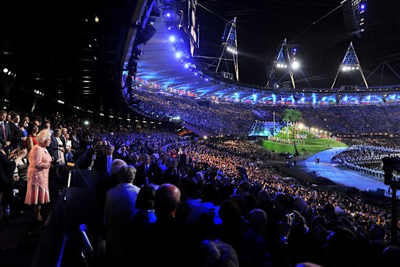 Queen Elizabeth makes a speech during the opening ceremony of the 2012 Olympic Games.  Photo by AFP