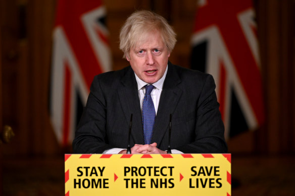 Prime Minister Boris Johnson during the Friday evening press conference in Downing Street.
