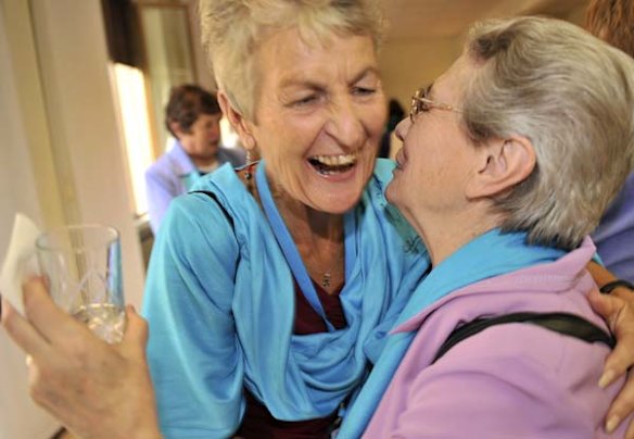 Sister Julian and Sister Audrey, Sisters of St Joseph, following a church service in Rome to celebrate the canonisation of Mary MacKillop.