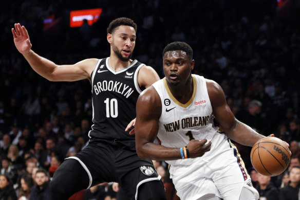 Franchise figure: Zion Williamson (right, taking on Ben Simmons) and the New Orleans Pelicans will head to Melbourne in October.