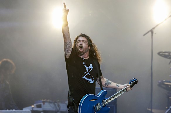Dave Grohl of Foo Fighters performs onstage at GMHBA Stadium in Geelong during the US rock band's only Australian show.