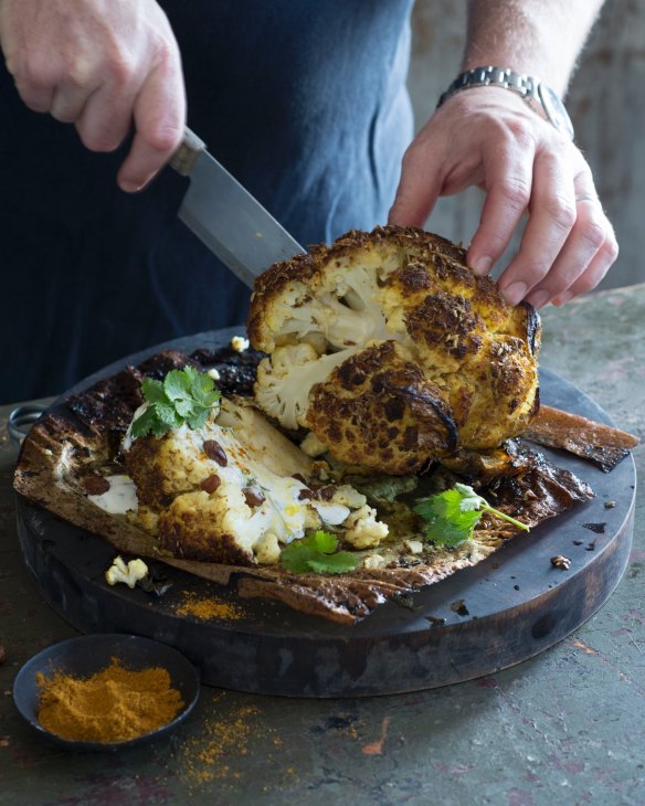 Brined then roasted whole cauliflower.