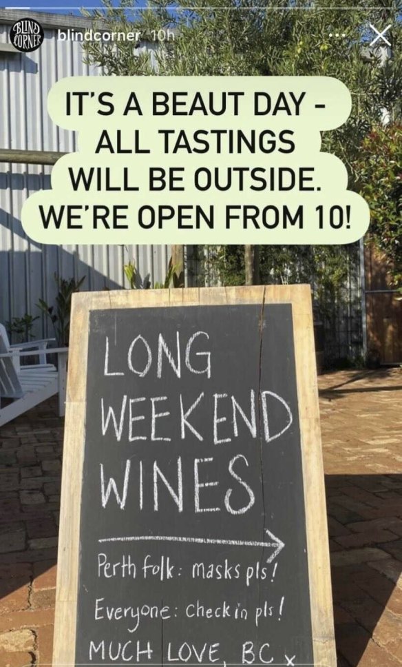 Margaret River winery Blind Corner posted this to social media before the WA government clarified the rules.