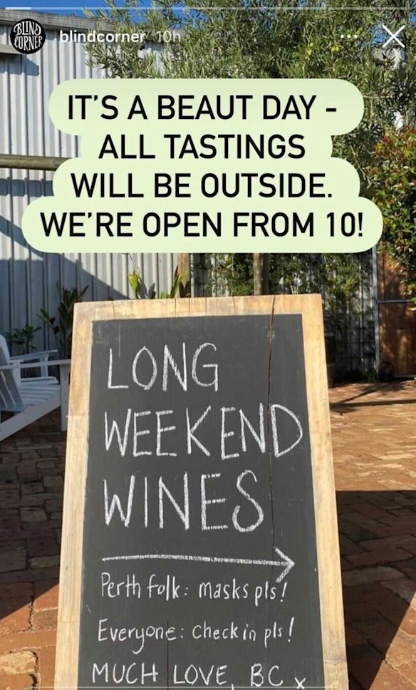 Margaret River winery Blind Corner posted this to social media before the WA government clarified the rules.