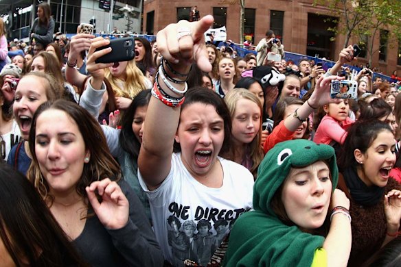 Fans await One Direction's visit to Sunrise Martin Place studio.