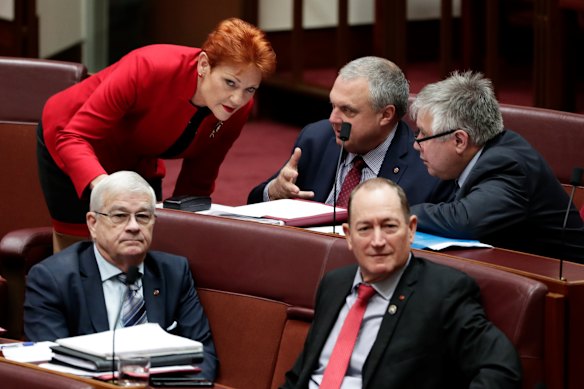 Crossbenchers in discussion in the Senate on Thursday.