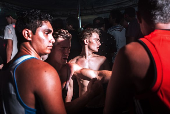 Schoolies in Bali - boys dancing at the Engine Room in Legian, 2014.