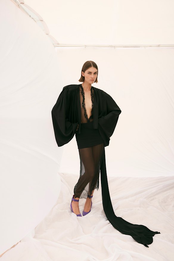 Valentino jacket, skirt, bodysuit and shoes.