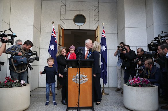 Malcolm Turnbull addresses the media at a doorstop interview after the leadership spill at Parliament House in Canberra.