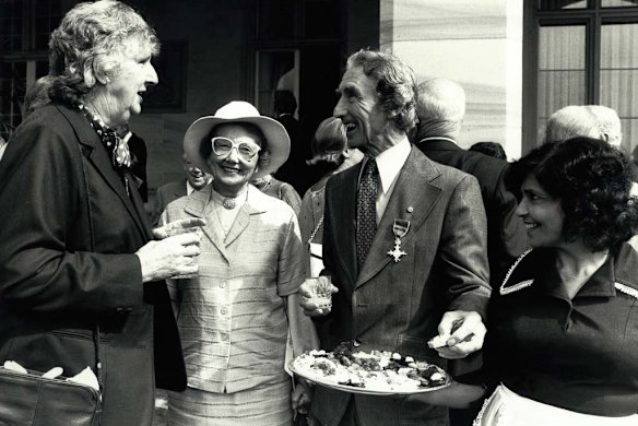 Margaret Whitlam, with Australian country music singer Smoky Dawson and his wife Dot Dawson at an Investiture ceremony at Goverment House, Sydney.