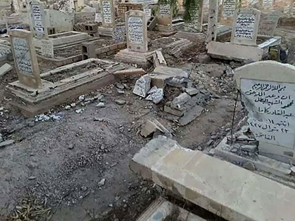 Destroyed graves in Fallujah, a city under the control of the Islamic State, also known as ISIS. Fallujah, Iraq.