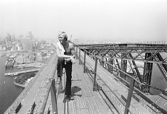 Paul Hogan during his time as a rigger on the Sydney Harbour Bridge in 1976.