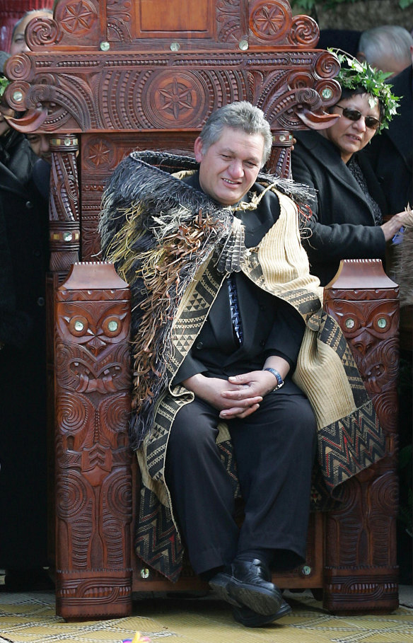 King Tuheitia Paki sits on the throne at his coronation at Turangawaewae, Ngaruawahia near Hamilton, New Zealand, in 2006.