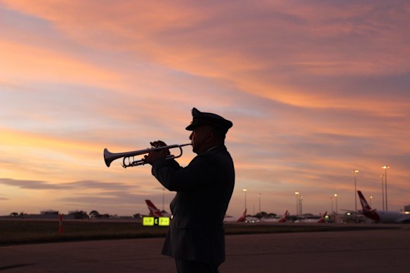 AN Anzac Day dawn service at Melbourne Airport, which was attended by 15 airfield staff.