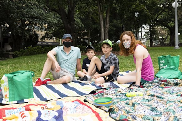 Andrew, Harry, Sam and Sinead Brown enjoy a picnic in Hyde Park.