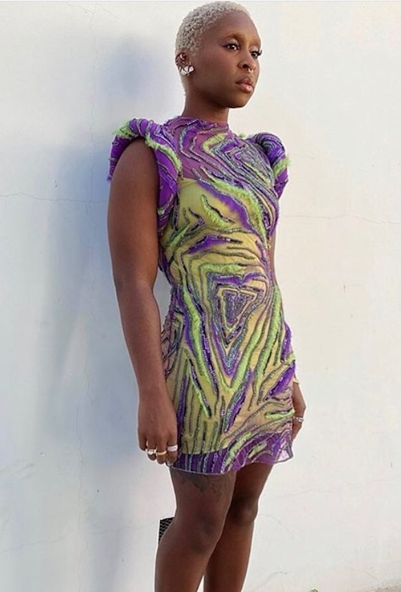 Cynthia Erivo wears Versace.