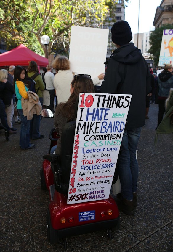 Protesters gather in Sydney's CBD to oppose the draconian laws and polices of NSW State Premier Mike Baird and his Liberal Government.