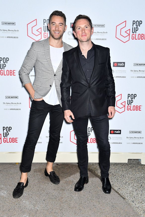 Tom Rathgeber and Tom Bunting at the opening night of the Pop-up Globe.