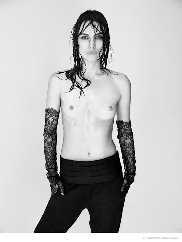 After having her breasts noticeably enlarged in the posters for King Arthur and Pirates of the Caribbean, Keira Knightley posed topless on the cover of Interview to show the world what they really look like. "I think women’s bodies are a battleground and photography is partly to blame," she said in a statement. 
