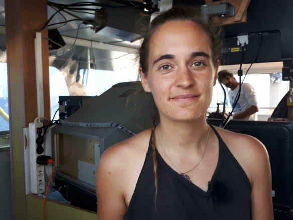 Sea-Watch 3 captain Carola Rackete on board the vessel at sea in the Mediterranean.