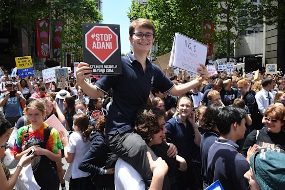 Thousands of students protest climate change at Martin Place, Sydney.