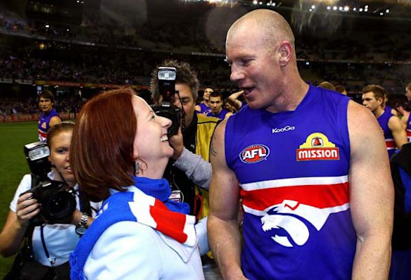 Julia Gillard with Barry Hall after the club's sensational win.