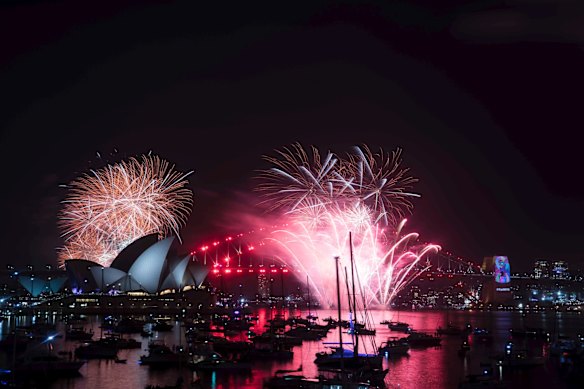 The New Years Eve 9pm fireworks over Sydney Harbour.