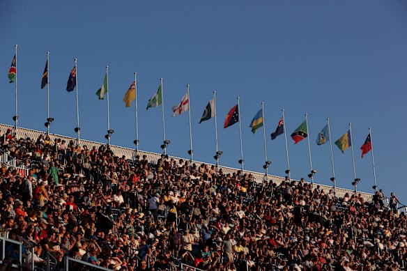 Spectators have packed into the sold-out stadium.