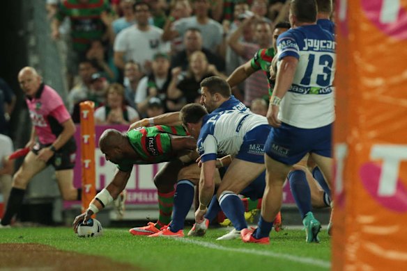 Souths' Lote Tuqiri's try was disallowed.