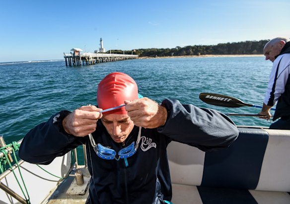 Swimmer Grant Siedle preparing for his swim today June 13, 2016. Photo: Justin McManus