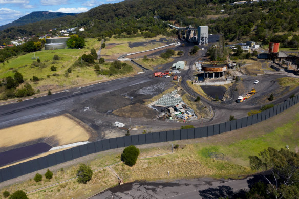 An aerial view of the mine head at Wollongong Coal, where preparations to reopen the Russell Vale mine are gathering pace.