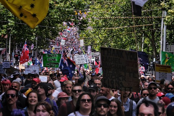 Crowds at Eureka Freedom rally in Melbourne.