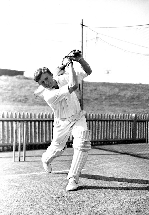 Richie Benaud pictured in the nets in 1952.
