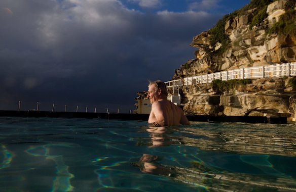 Glen Steele swims in Bronte Pool which has just been reopened for a maximum of ten people.