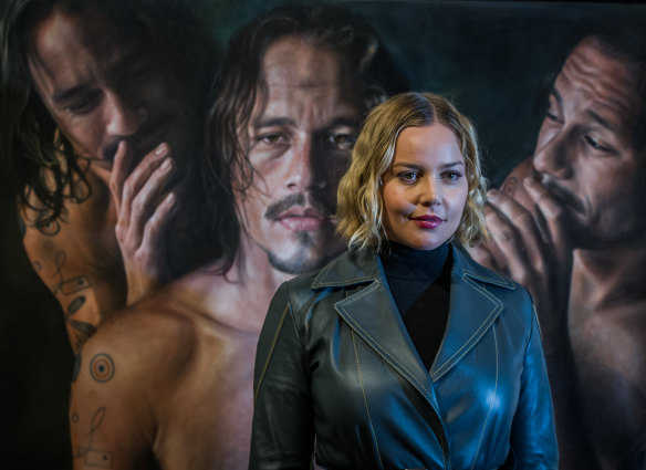 Australian actor Abbie Cornish at the opening of Heath Ledger: A Life In Pictures at the National Film and Sound Archive. Painting by Vincent Fantauzzo