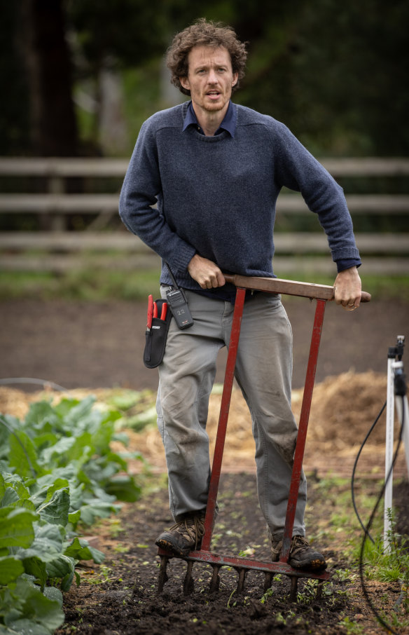 Simeon Ash at work with the broadfork.