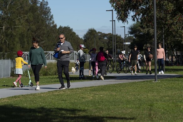 Richard Murden Reserve in Haberfield was a popular exercise spot on Saturday.